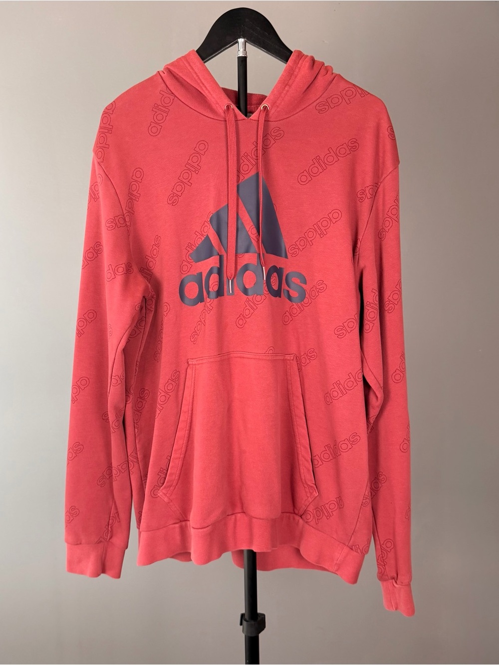 Adidas Red Logo Print Pullover Hoodie XL Graphic Sweatshirt Athleisure Casual